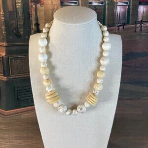 Artisan Made Natural Stone Howlite, Soapstone (?) & Ceramic Bead Necklace Boho